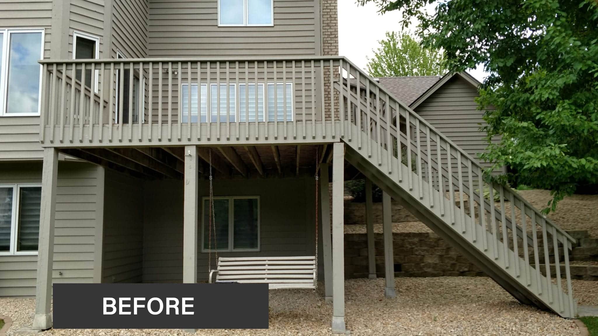 before picture of older gray deck