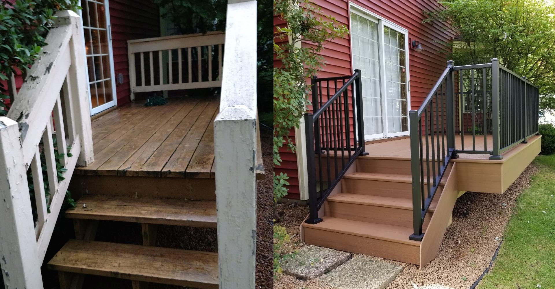 before and after photos of a smaller deck project